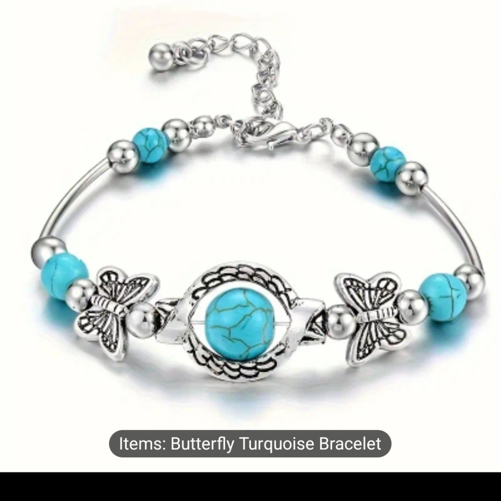 ❤️ ❗️Butterfly Vintage Silver Natural Turquoise Bracelet 📿❗️